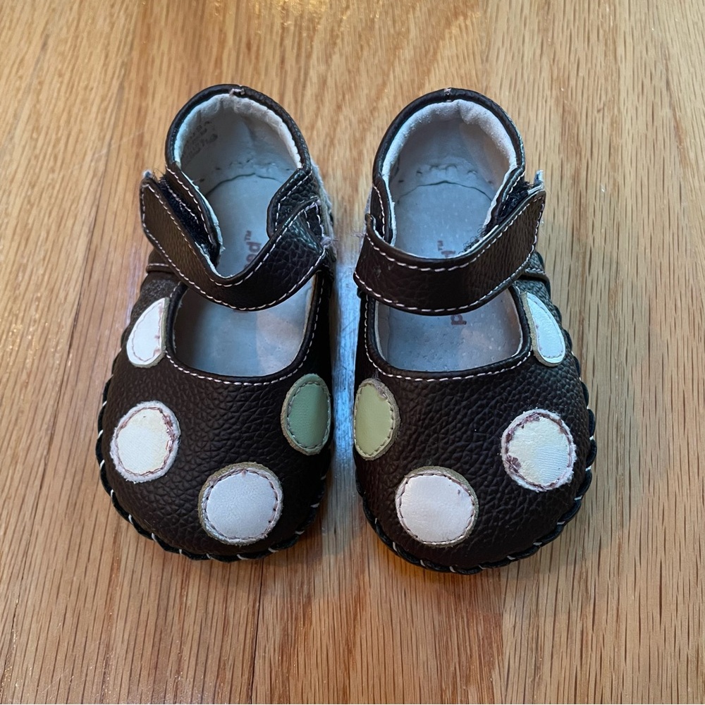 Pediped brown leather polkadot Mary Jane crib shoes, size 0-6 months soft sole